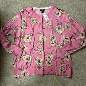 Lord & Taylor Pink and Cream Floral Sweater